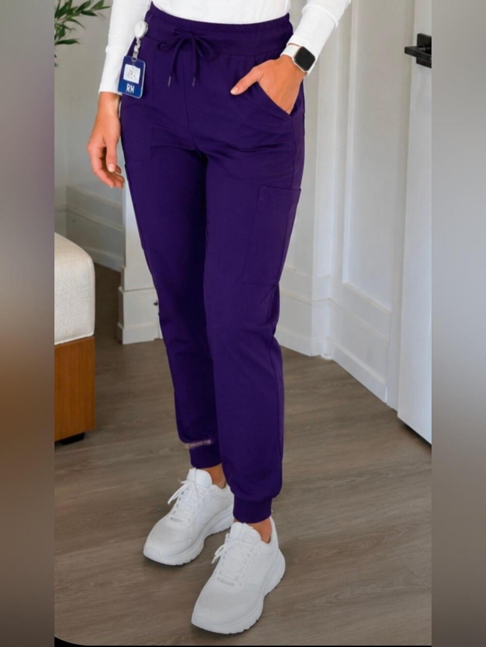 Mandala Equa-Tek Purple Jogger Scrub Pants Women's Small Stretch Cargo